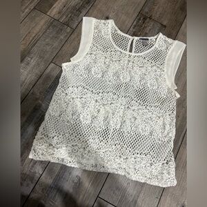 Chelsea28 Blouse tank t shirt Lace Fish Net ivory offWhite